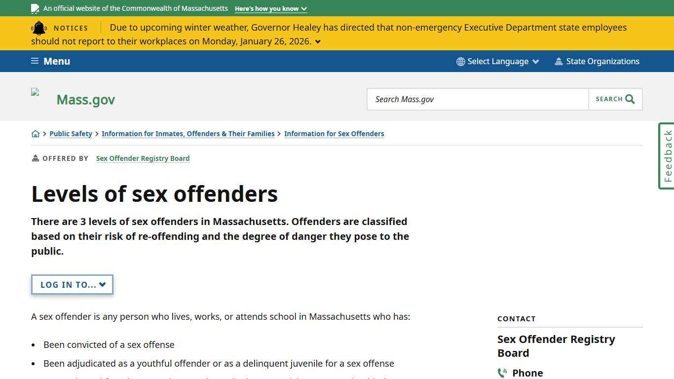 Levels of sex offenders Mass.gov