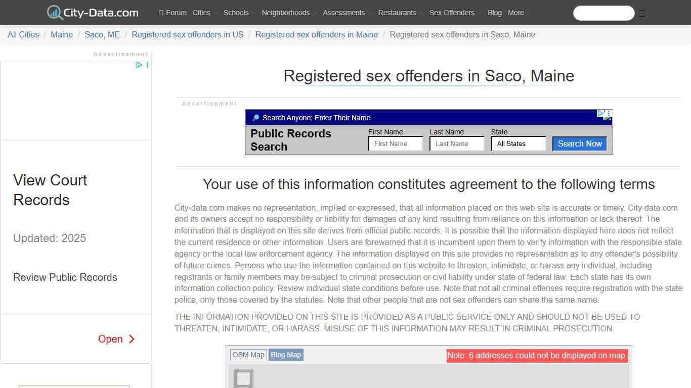 Registered sex offenders in Saco, Maine - crimes listed, registry-based, living in this city